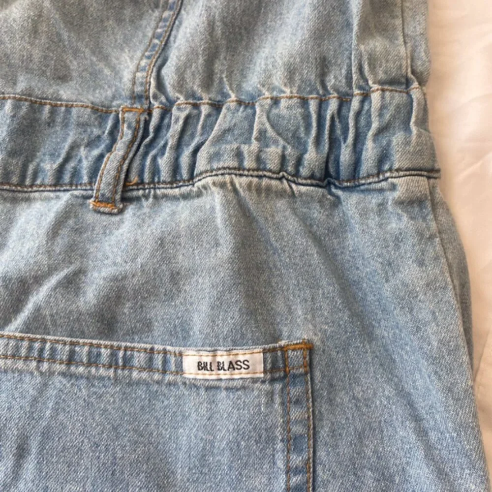 Rare Vtg 90s Bill Blass Light Wash Denim Sleeveless Jumpsuit SizeL Logo Pockets - Picture 5 of 6